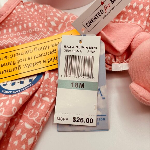 Max & Olivia Mini Baby Girl Zipper Sleeper with Plush Toy Pink - Picture 7 of 10